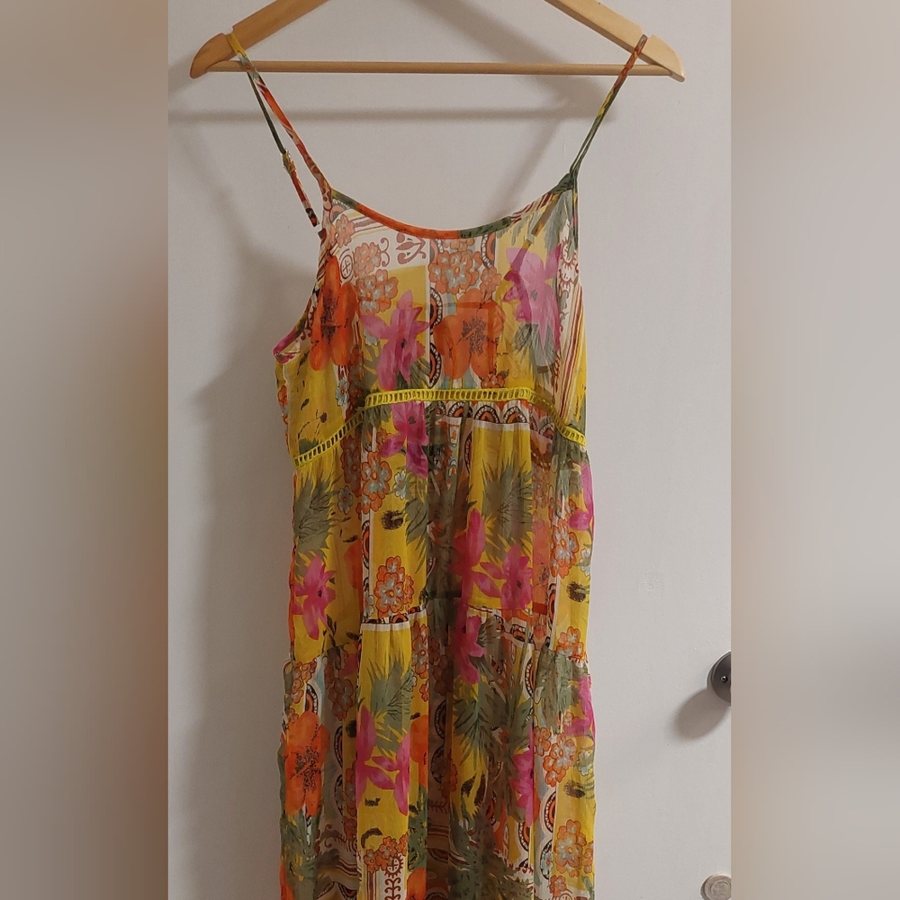 America & Beyond Yellow Floral Maxi Sundress with Pink & Orange Accents - Picture 2 of 6